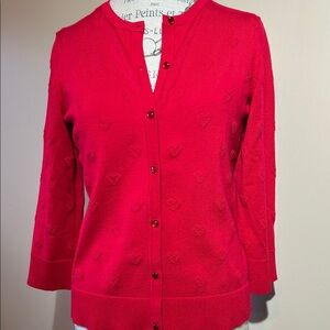 Red Buttoned Sweater, Heart Design, 3/4 Sleeve (size medium)
